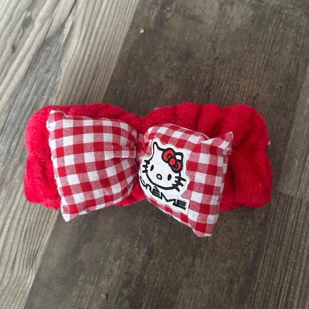sanrio creme plush headband, red gingham soft